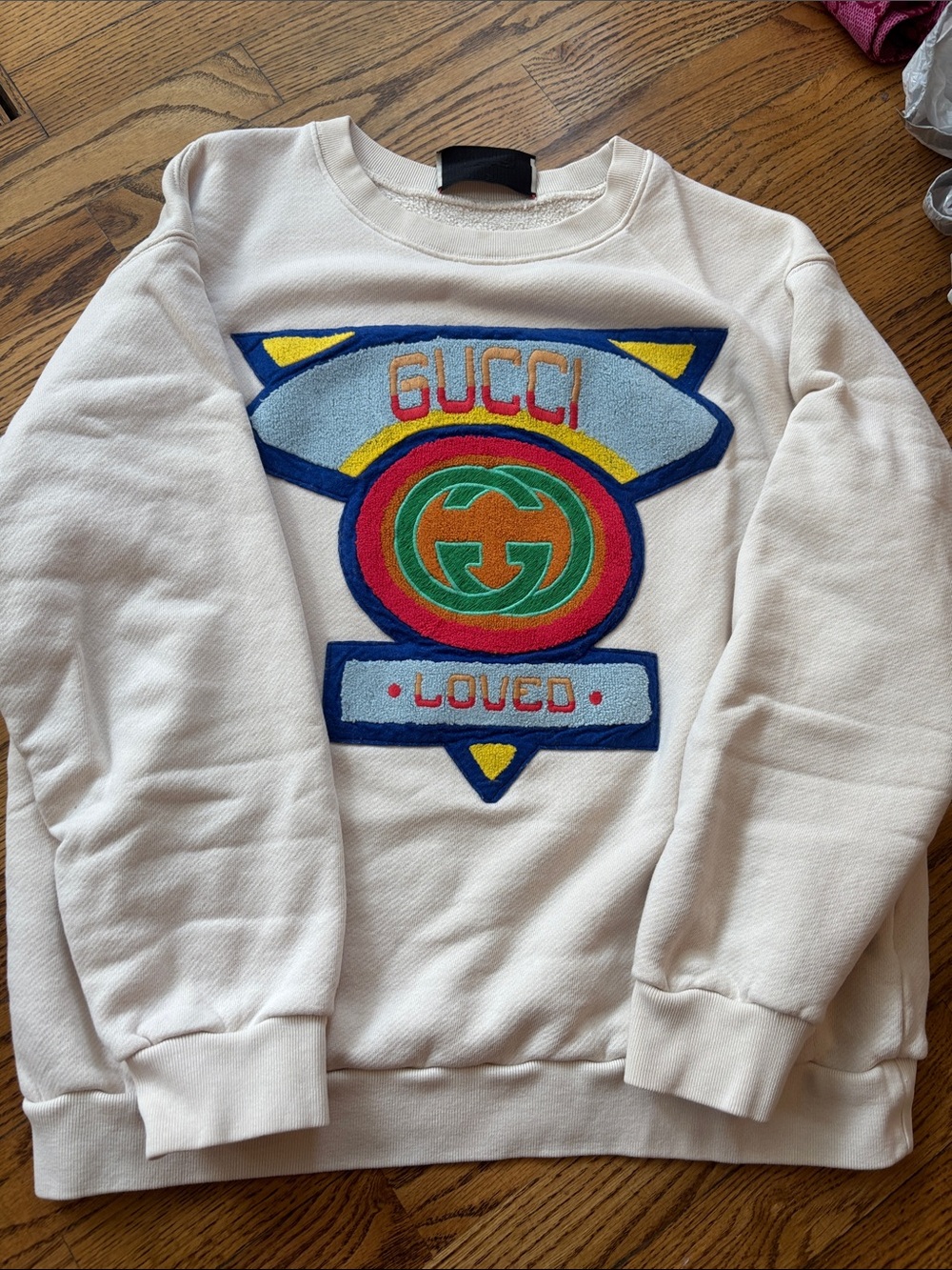 Gucci Cream Sweatshirt with Multicolor Embroidered Logo